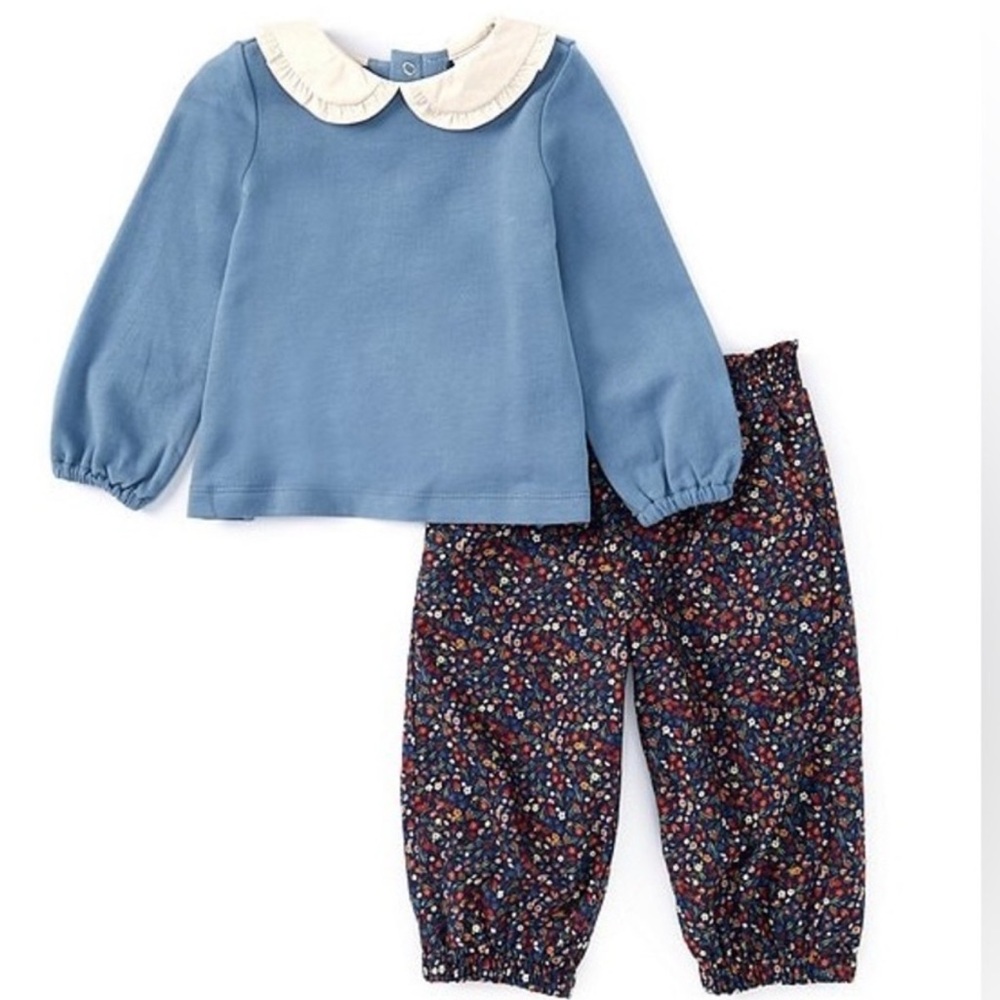 NWT Edgehill Collection Baby Peter Pan Long Sleeve Top & Floral Pants Set Sz 18M